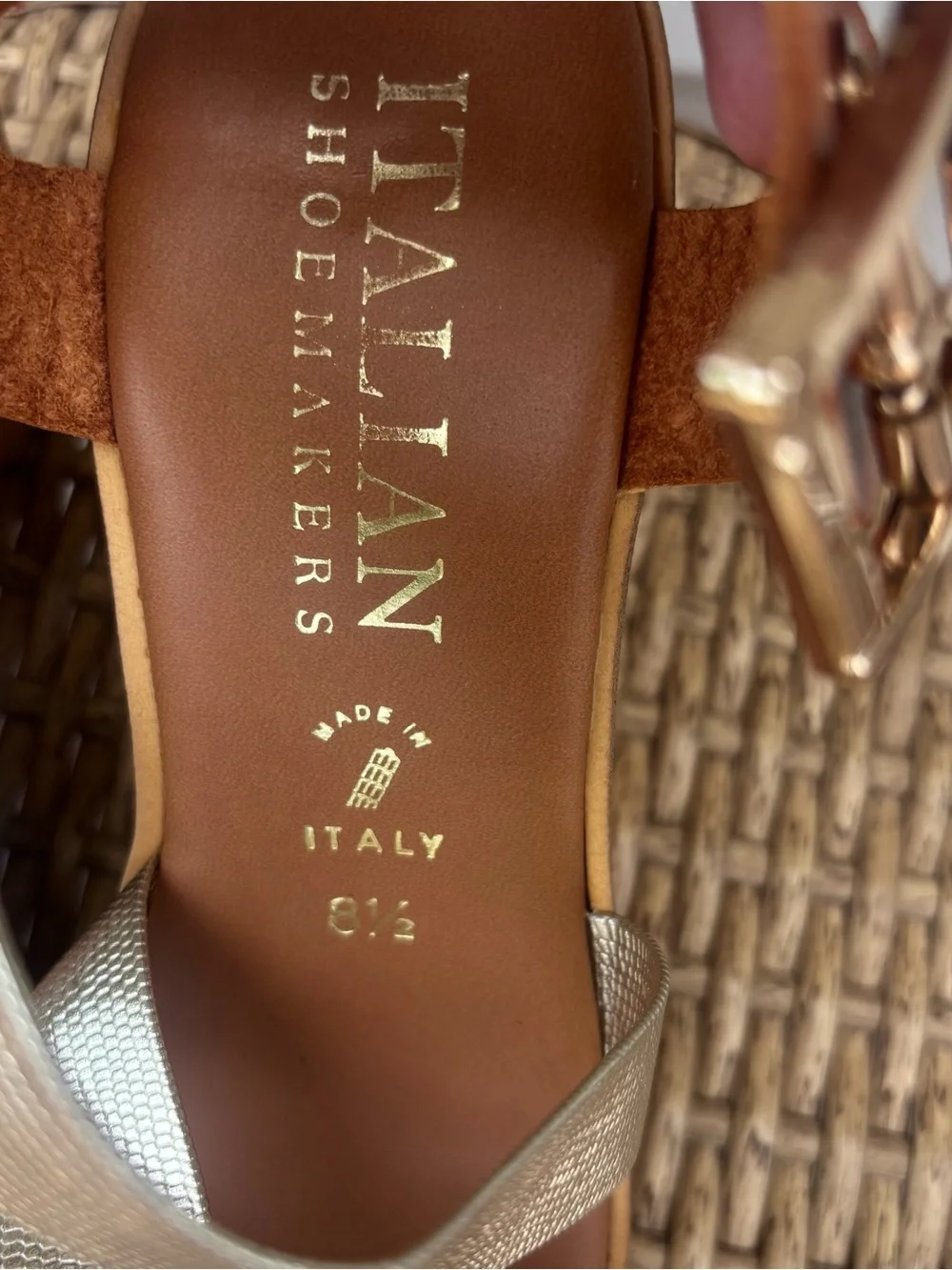 Italian Shoemakers Silver and Brown Cork Wedge Sandals
